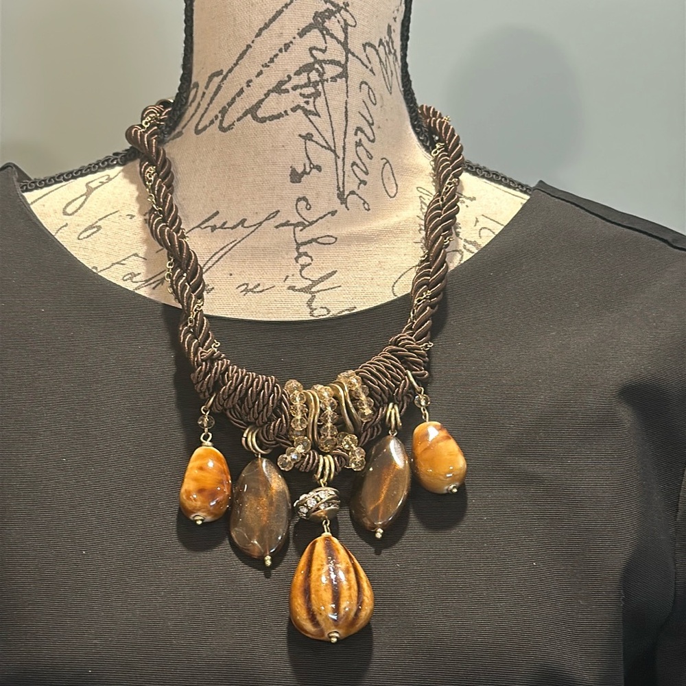 Vintage Chico's Brown and Orange Toned Statement Necklace